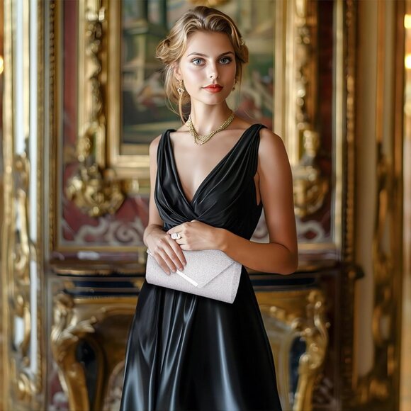 🆕Women Silver Sequin Glitter Evening Bag, Formal Envelope Clutch Purse - Picture 3 of 7